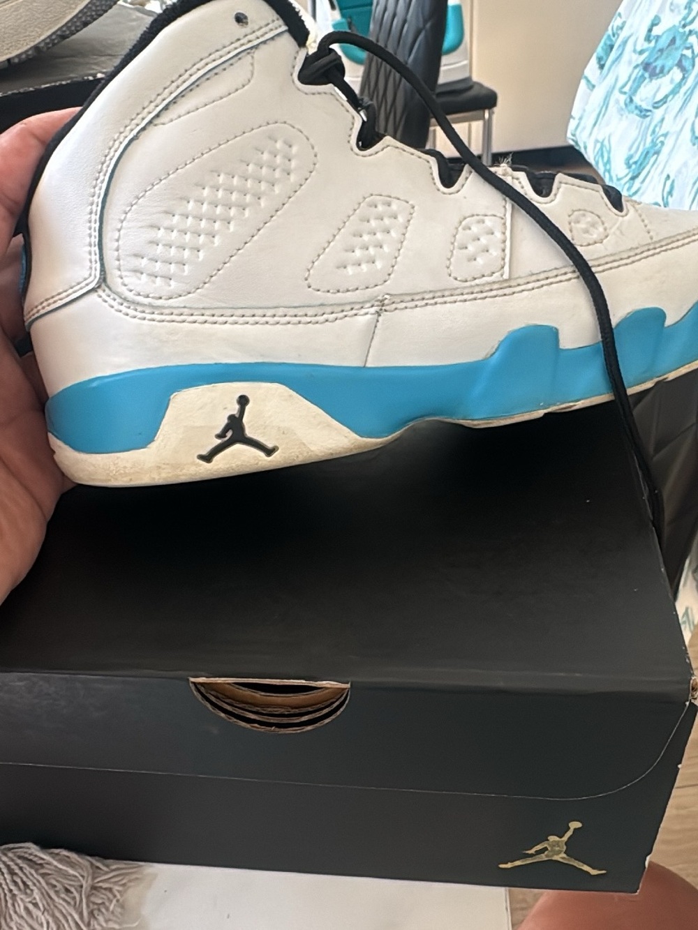 Jordan White and Carolina Blue Retro Basketball Sneakers